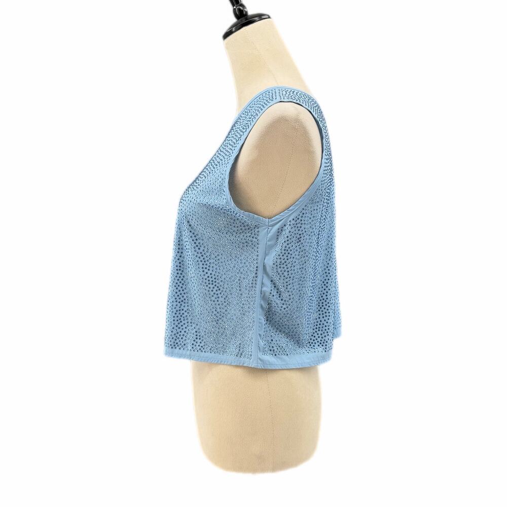 Queen of Sparkles NEW Light Blue Rhinestone Active Sleeveless Crop Tank Top - Picture 5 of 12